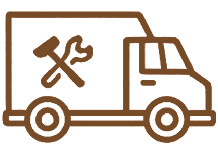 Icon of a delivery truck with tools, symbolising professional furniture delivery and assembly service.
