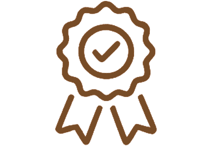 Icon showing a ribbon badge with a checkmark, symbolising quality craftsmanship and handmade furniture.